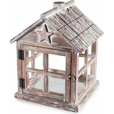 Lanterna a casetta in legno e metallo, 25,5x24x32,5 cm – Natale