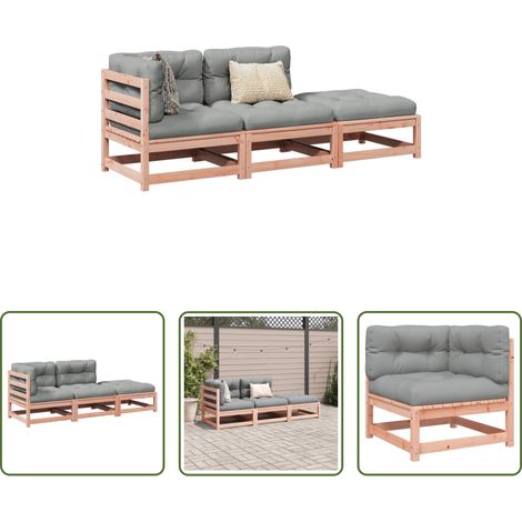vidaXL Canapé d'angle - Salon de jardin 3 pcs et coussins bois massif sapin de douglas (1/5)