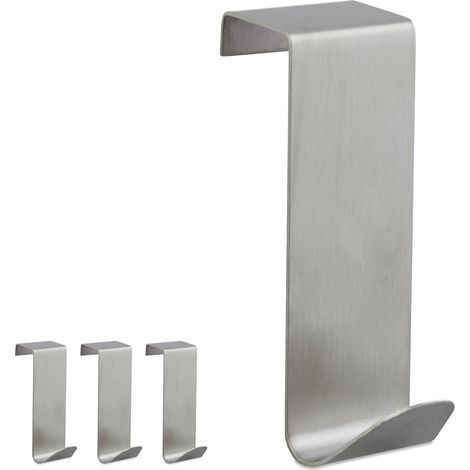 12 x Türhaken Edelstahl, zum Einhängen, rostbeständig, S-Haken, Türkleiderhaken, für 2 cm Türfalz, Türaufhänger, silber