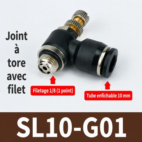 Raccord régulateur pneumatique SL10-G01 pour tube 10 mm filetage G 1/8 noir sl10-g01 noir 10mm 1 24 g – Livraison gratuite