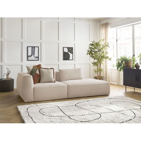 Bobochic – Canapé droit fixe 3 places – Accoudoir gauche – Tissu chiné beige – Longueur 261cm – Largeur 115cm – Style moderne et durable (1/5)