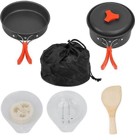 Ensemble de cuisine de camping, batterie de cuisine extérieure, poêle et casserole en alliage d'aluminium, équipement de voyage, de randonnée, de pique-nique et de barbecue, vaisselle