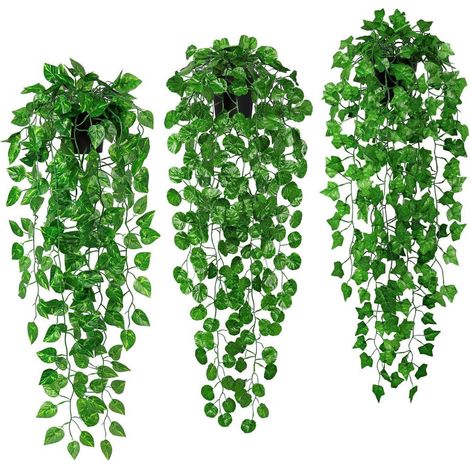 3er Set Kunstpflanzen Hängend 90cm Efeu Künstliche Pflanzen Rebe im Topf (1/5)