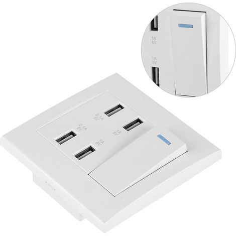 Interrupteur 4 Ports USB 5V 2.1A/1A 4100mA Prise Murale Chargeur Secteur (220-250V) (1/5)