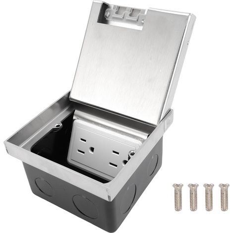Kit de prise électrique encastrée au sol, plat dissimulé, 2 broches, 6 trous, boîte de couverture étanche à l'eau, argent pour carrelage, marbre, tapis (1/5)