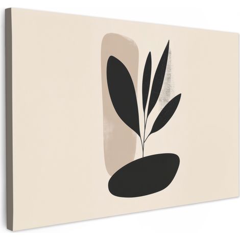 TABLEAU SUR TOILE Plante - Beige - Japandi Tableau Cuisine Décoration murale 90x60 cm