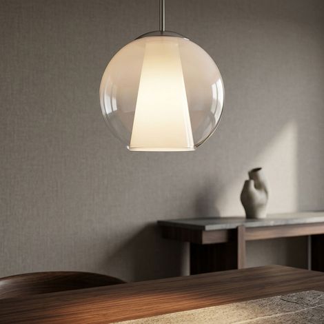 Lampe boule lumineuse pour salle à manger, suspension en verre opale transparent chromé E27 (1/5)
