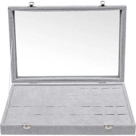 Boîte À Bijoux - Boîte De Rangement Pour Boucles Doreilles - Avec Couvercle En Verre Et 100 Emplacements Empilables - 35 X 24 X 4 8 Cm (1/4)