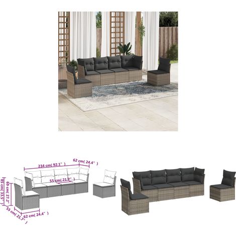 Salon de jardin 6 pcs avec coussins gris résine tressée - Ensemble Salon De Jardin - Mobilier Extérieur - Canapé Jardin - Résine Tressée - Rotin Synthétique - Home & Living (1/3)