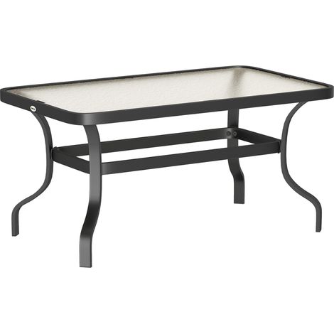 Table d'appoint verre trempé 95×55 cm, noir, design ondulé, coins arrondis. Pour salon, jardin, terrasse, balcon. (1/5)