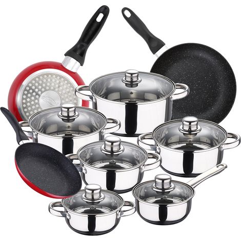 Bateria de cocina 12 piezas SAN IGNACIO Cassel en acero inoxidable con juego de sartenes (16/20/24 cm) SAN IGNACIO Red&Marble en aluminio prensado (1/5)