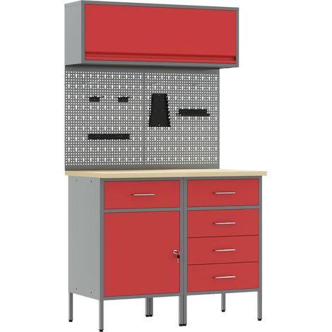 Maison Exclusive - Set di mobili da lavoro con cassetto con blocco 5 pcs Rosso