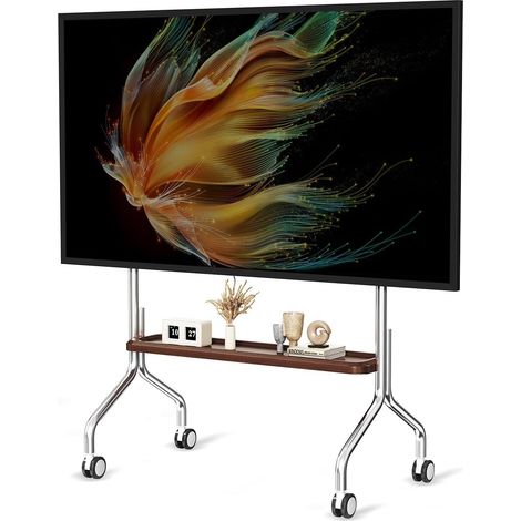Support TV sur Pied à roulettes, 32-75 Pouces, Charge 50 kg Étagère Intégrée, Roulettes Verrouillables 360°, Gestion des Câbles, VESA Max 600x400mm, Compatible Plasma, LCD et LED (1/5)