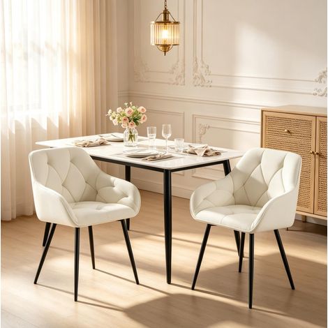 Set de 2 sillas de comedor de terciopelo crema con respaldo ergonómico HAVRYA (1/5)