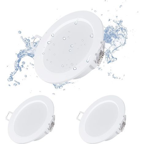 Juego de 3 focos LED empotrables, 5W 3000K IP44, redondos, para techo, ideales para baño, sala de estar, dormitorio o cocina (luz blanca) [Clase energética G] (1/5)