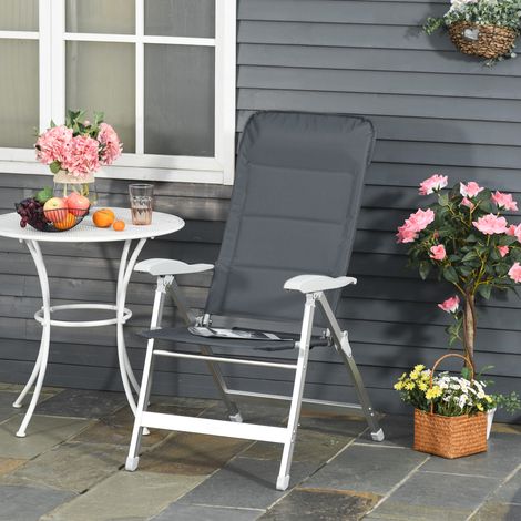 Gris 75x61,5x114,5 cm - Chaise de jardin pliante portable en aluminium avec dossier haut réglable en 7 positions et appuie-tête rembourré