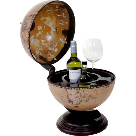 Globe terrestre, bar de table HWC-T873, minibar pour 3 bouteilles