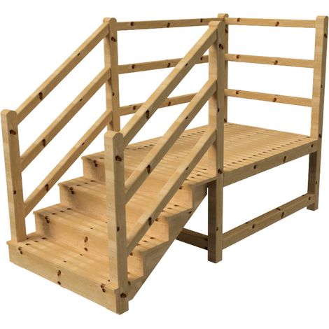 MILANO - Escalier en bois 4 marches H71 cm - avec contre-marches - Palier L120 x P189 cm - Rambarde escalier 2 côtés, palier gauche et en face
