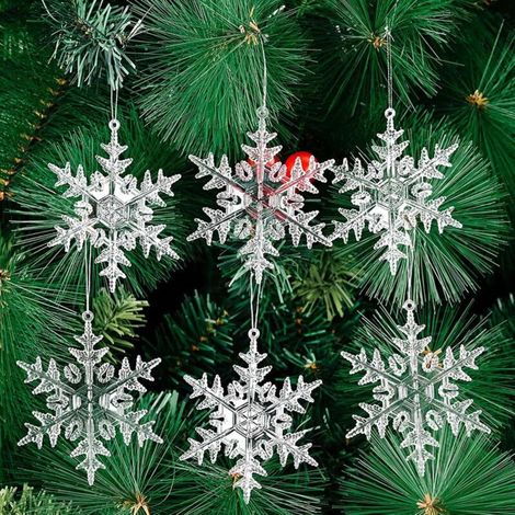 Noël Transparent Acrylique Décorations Ensemble Flocon De Neige Renne Ornements Suspendus Kit Xmas Transparent Pendentif Décor pour Fête Vacances Mariage Arbres Cheminée Patio