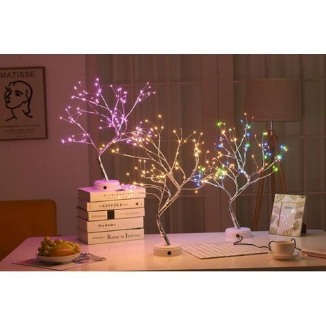 Lampe de table féérique scintillante pour sapin de Noël, guirlande lumineuse LED tactile, veilleuse, lampe de table, guirlande lumineuse féérique, lampe bonsaï pour chambre ou bureau - Blanc (1/4)