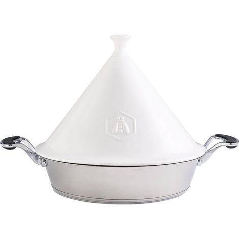 Tajine inox couvercle céramique - 28.5 cm - blanc - Signature