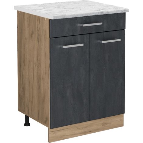 Mobiletto base per cucina R-Line, Calcestruzzo nero, 60 cm PL Marmo, Vicco