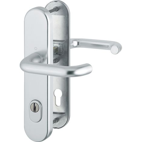 Hoppe de sécurité Poignée de Paris – Norme Distance 88 mm, plaque longue Profil Protection pour épaisseur de porte avec Kern Cylindre, classe 3, 1 pièce, 3892892
