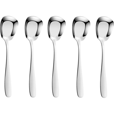 Cucharas de postre de acero inoxidable, cucharas de cabeza cuadrada, cucharas para helado, cucharas para remover, cucharas para arroz, cucharas para té, paquete de 5 unidades, 15 cm. (1/5)