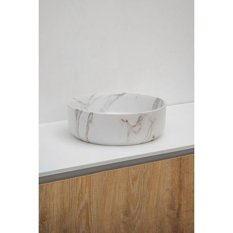 Riho Marmic Round Vasque à poser 34.6x34.6x11.4cm Céramique ronde marbre blanc mat