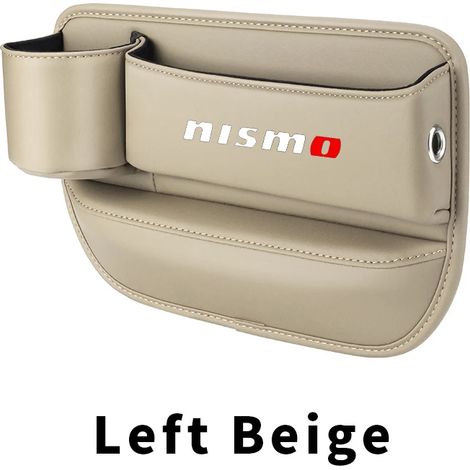 Boîte de rangement pour l'espace entre les sièges (beige gauche) pour Nissan Nismo, Almera, Tiida, Sunny, Qashqai, Skyline, Juke et X-Trai (accessoires intérieurs en cuir). (1/5)