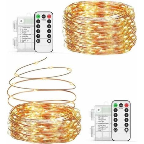 Guirlande lumineuse LED à piles 10M/200, guirlande lumineuse LED, rideau IP65, décoration intérieure et extérieure (1/5)