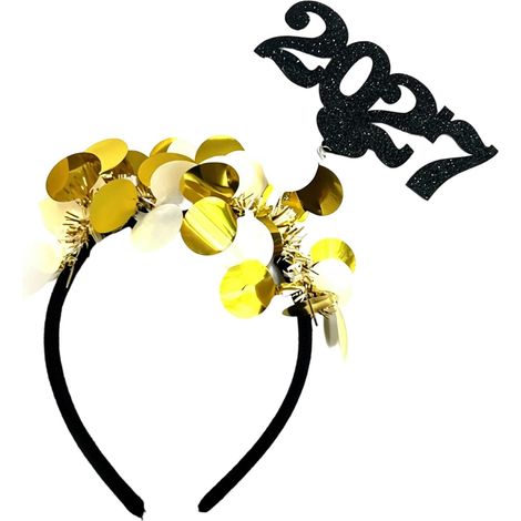 Bandeau de fête de vacances 2027 à paillettes avec aspect métallique réfléchissant, base en boucle pour cheveux foncés, bandeau festif pour photos de stand, réunions de clôture de l ' année, tenues à (1/5)