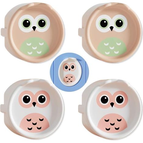 Set mit 4 Baby-Steckdosensicherungen - Steckdosensicherungen aus Silikon mit Eulenmuster - Kindersicherheit (weiß und aprikosenfarben)
