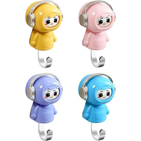 Lot de 4 crochets muraux adhésifs mignons, adorables crochets pour clés pour chambre d'enfant, entrée, bureau ou salle de bain (1/5)