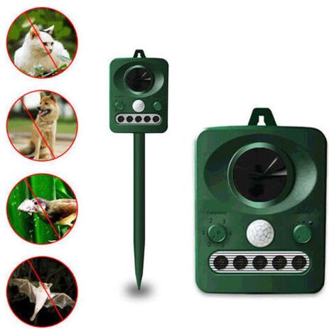 Repulsif d'oiseaux a ultrasons solaire exterieur, double charge solaire et USB, conception etanche, batterie integree, vert herbe (1/4)