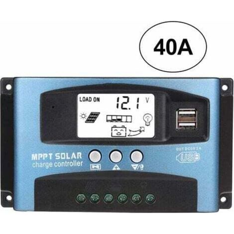 40A Solar-Laderegler, 12V 24V Solarpanel-Batterieregler mit USB und LCD-Display (40A)