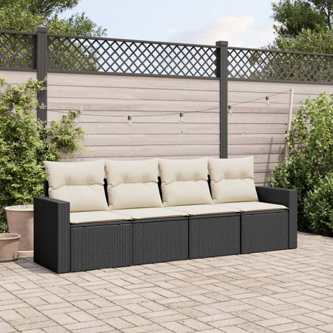 Salon de jardin 4 pièces en résine tressée noire avec coffre de rangement et coussins - PANGIVO (1/3)