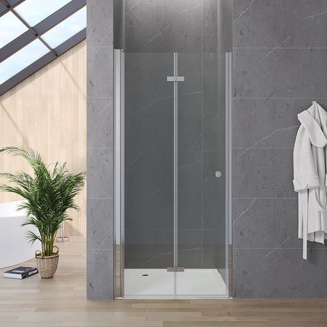 Duschabtrennung Nischentür Falttür Rahmenlos Einzelfalttür Faltdusche Duschwand Dusche Duschtür Duschkabine Höhe 187 cm Sicherheitsglas klarglas 5 mm 2: Breite 75 cm, Verstellbereich von 74-76,5 cm (1/5)