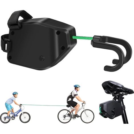 Retractable Bike Tow Rope for Kids and Adults, 2.5m Bicycle Traction Strap with Double Hooks, Elastic Nylon Towing Rope for MTB, Road Bikes, Load Capacity 90kg, Portable Cycling Accessory (Black) (1/5)