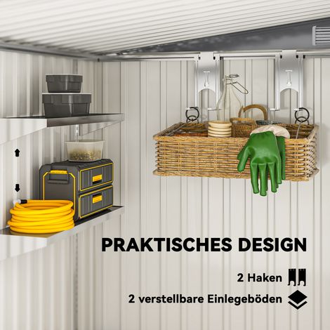 Abri de jardin en acier 2,81 m² 154 x 206,5 x 181 cm, cabane de rangement pour outils avec toit incliné, kit dalle de sol (1/4)