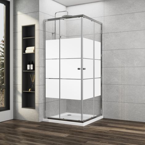 Duschkabine Milchglas 100x100x185cm Eckeinstieg mit Doppel Schiebetüren Duschabtrennung Dusche Duschschiebetür 6mm ESG Glas, LINKS & RECHTS MONTIERBAR (1/4)