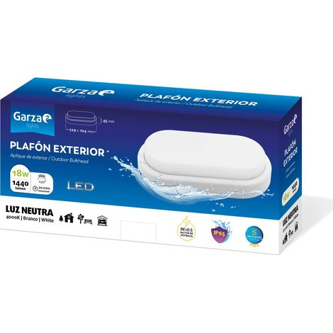 Garza Lighting Outdoor - Plafón LED Oval de Exterior, Potencia 12W, Protección contra Agua y Polvo IP54, Luz Neutra 4000K, color Blanco (1/2)