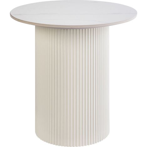 Tavolino con piano in pietra sinterizzata Base in metallo effetto naturale Design moderno Beige chiaro ø 50 cm Leona