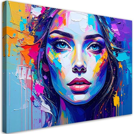 Tableau déco Portrait coloré d'un visage de femme 60x40 (1/4)