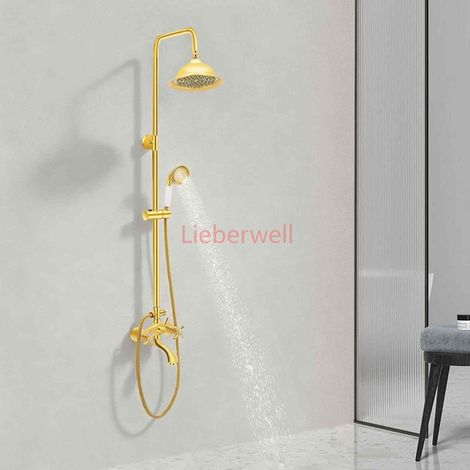 2 Handle LIEBERWELL Wall Mounted Shower Combo Set, Rain Shower Head, Gold Faucet, Shower System with Ceramic Valve, Brass and Stainless Steel (1/5)