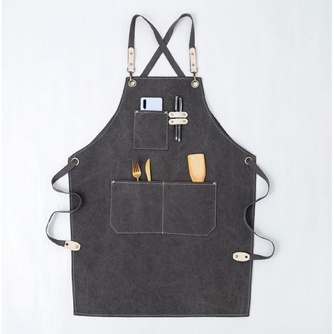 Tablier de travail en toile robuste avec poche de rangement pour outils, tablier croisé dans le dos pour hommes et femmes (gris, 80 cm) (1/5)