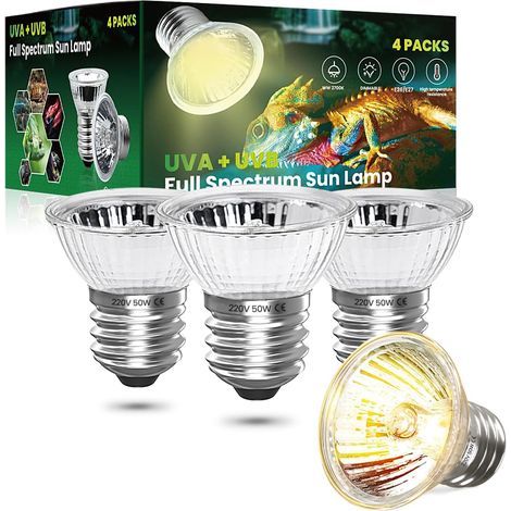 4-Pack E27 50W UVA UVB Full Spectrum Warming Bulbs for Reptiles, Turtles, Snakes, and Terrariums (1/5)