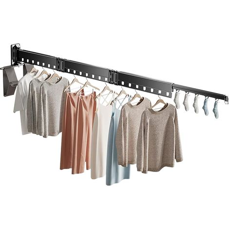 Étendoir à Linge Mural, Cintre Mural Porte-vêtements Pliable Épaissir avec Trous Suspendus, Durable Aluminium Etendoir Linge pour Balcon, Salle de Bains, Buanderie (1/5)