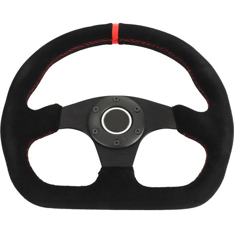 Volant Sport D Shape 32,5cm Alcantara Cuir avec Surpiqûres Rouges et Bouton Klaxon (1/5)