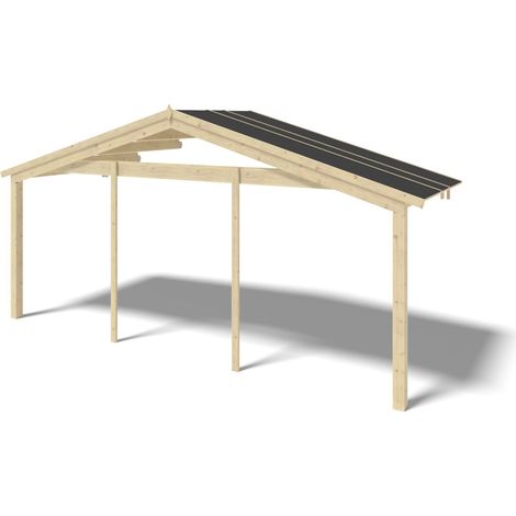 Avant-toit en bois 6x2m pour le chalet de jardin 6m, couleur naturel (1/4)